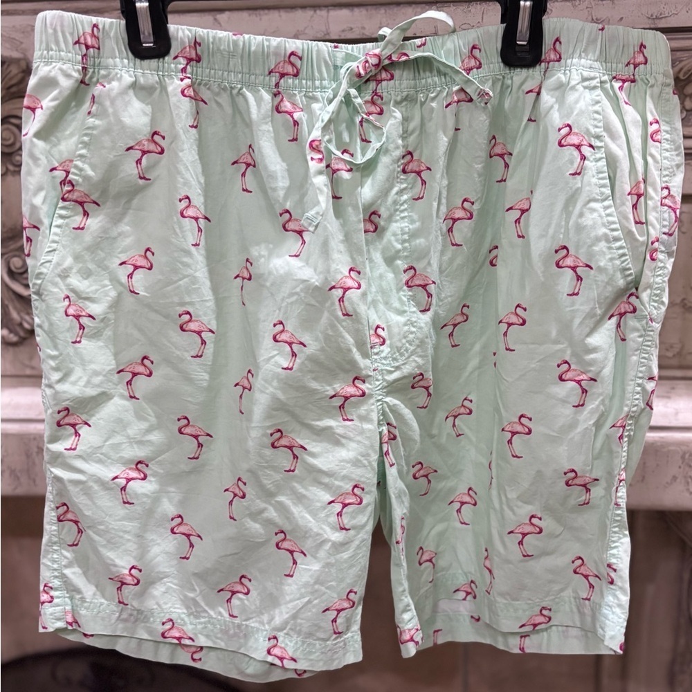 NWOT Massive Men’s Mint Green Elastic Drawstring Shorts Flamingo Design Size XL